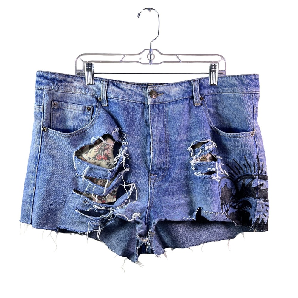 Ed Hardy Denim Cutoff Shorts Y2K Women's 40 Grunge Streetwear